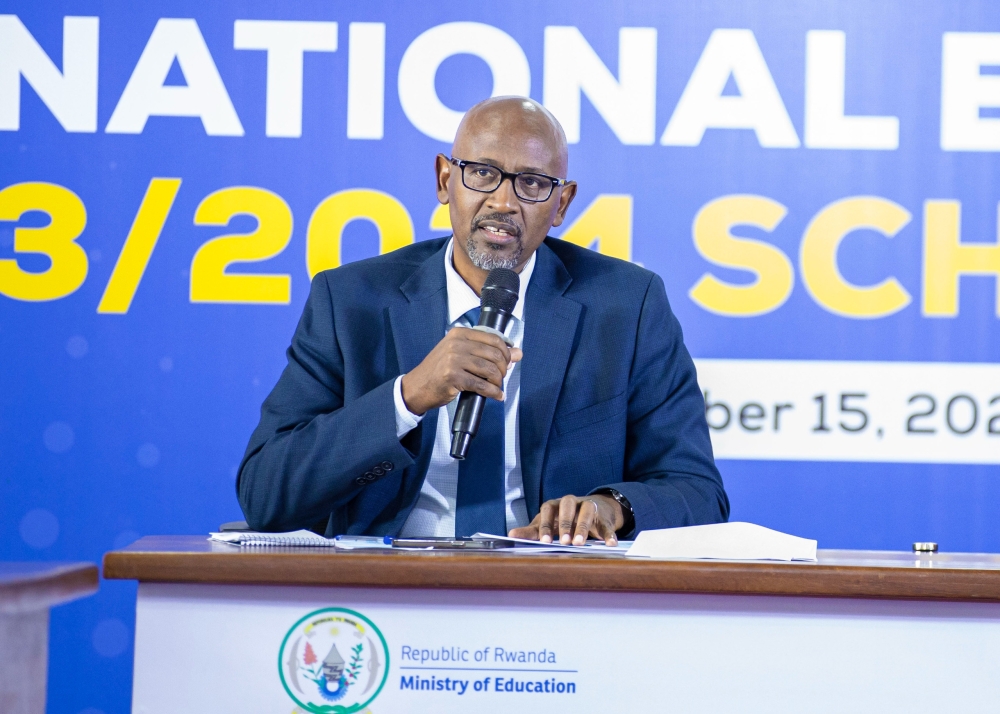 Joseph Nsengimana, the Minister of Education, announced the 2023/2024 A-Level national examination results in Kigali on November 15. Photo by Courtesy