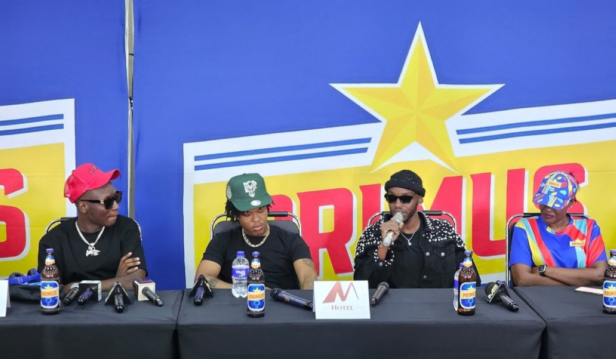 L-R Davis D Nasty C Danny Nanone during a press conference in Kigali on Friday, November 15. Photo Courtesy