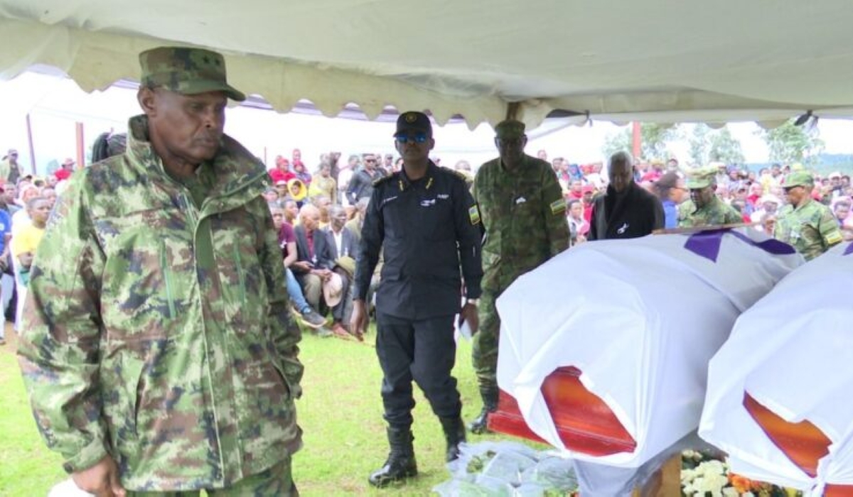 Security personnel bid a final farewell to the five individuals shot by a soldier in Rushyarara Cell, Karambi Sector, Nyamasheke District on  November 14, 2024 Photo Courtesy