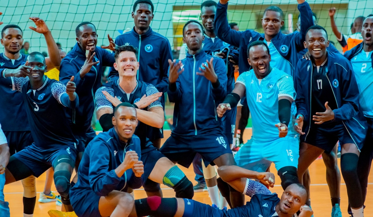 Police VC players celebrate after beating Gisagara VC on their home ground at Gisagara Gymnasium on Sunday, November 17-courtesy