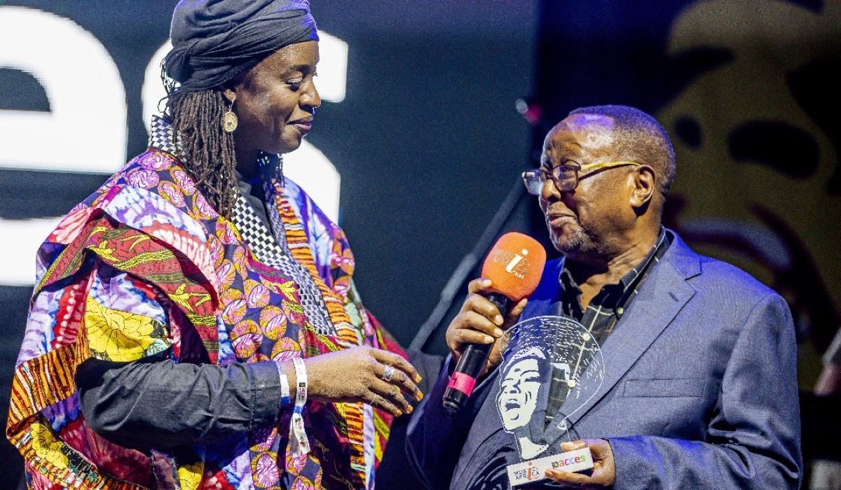 Legendary Rwandan musician Jean Marie Muyango looks excited after receiving the Music In Africa Honorary Award on Monday, November 18-courtesy