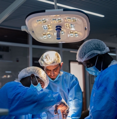 Medics go through a hands-on surgical training session at IRCAD Africa. Besides such training, the facility is also a centre for research especially focusing on minimally invasive surgery. Photo by IR