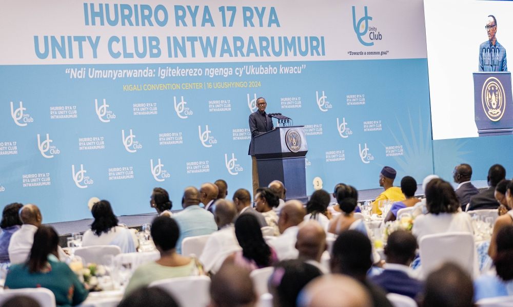 President Kagame addresses the 27th Unity Club anniversary at the Kigali Convention Center on November 16. Photo by Dan Gatsinzi