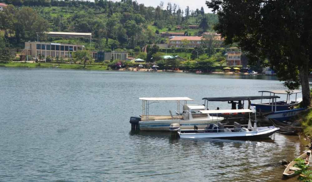 A landscape view of Karongi Port on the shores of Lake Kivu.