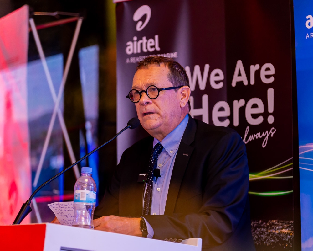 Airtel Rwanda Managing Director Emmanuel Hamez speaks during a press event on Tuesday, November 20, Photo Courtesy  