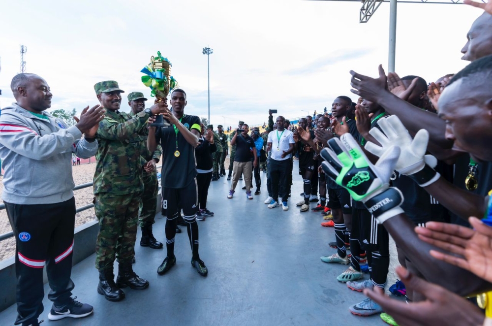 Rwanda&#039;s RDF 5 Division lift the trophy after defeating Tanzania&#039;s TPDF 202 Brigade in a football friendly match at Ngoma Stadium on Wednesday, November 20-courtesy