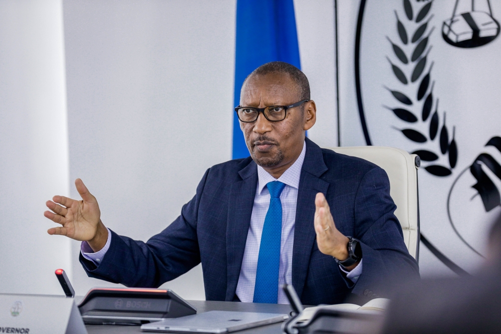 Central Bank Governor John Rwangombwa addresses the media  on the latest decision from the Monetary Policy Committee meeting on Thursday, November 21. Photos by Craish Bahizi