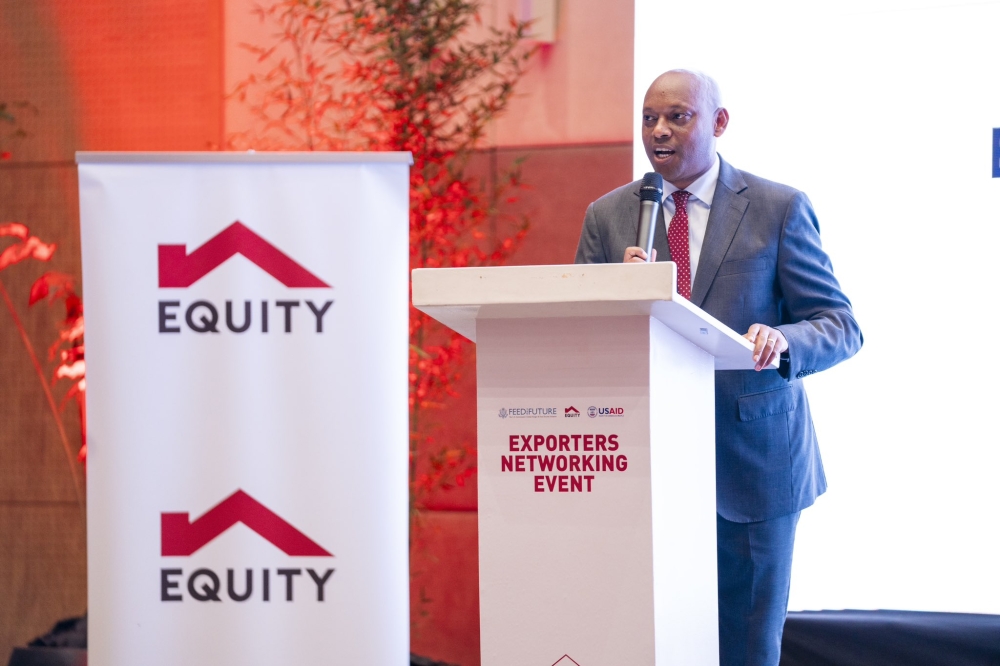 Hannington Namara, Managing Director of Equity Bank Rwanda, delivers his remarks during the engagement with agribusiness actors in Kigali on November 21.All Photos by Dan Gatsinzi