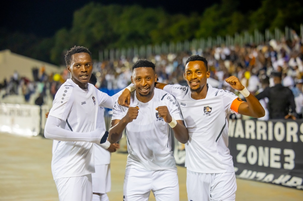 APR FC players celebrate the victory as they defeated Muhazi United 1-0  at Kigali Pele Stadium on Saturday, November 23. Courtesy