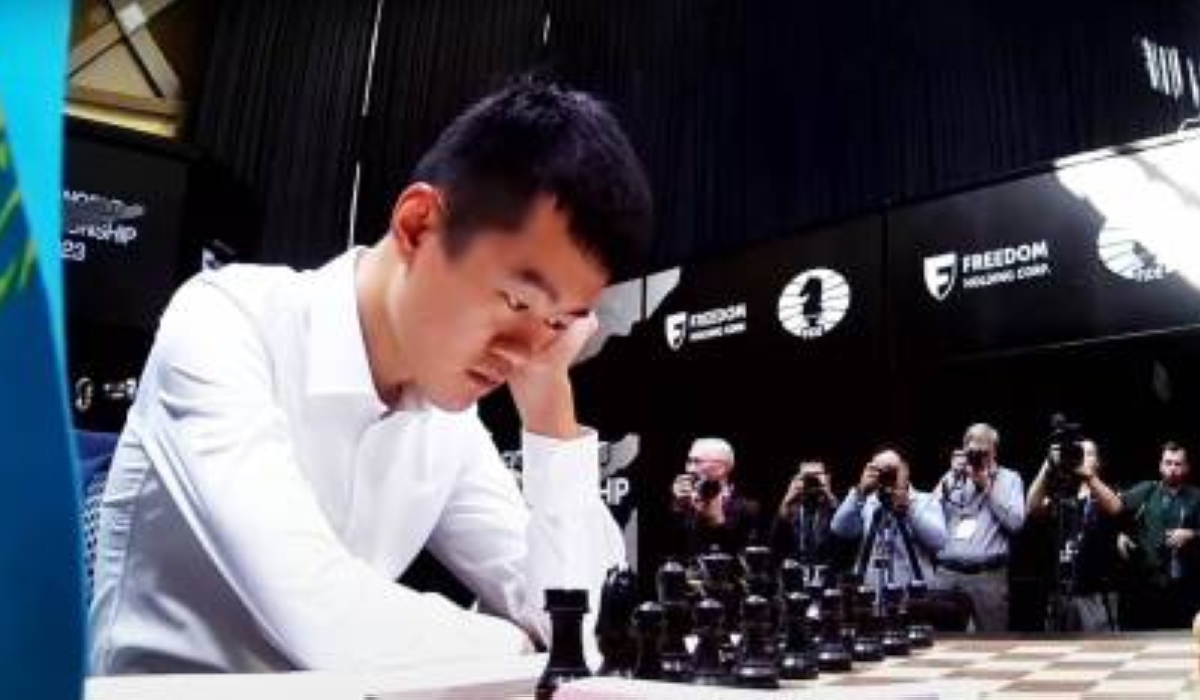 Ding Liren contemplates his tactics before the start of a World Chess Championship game against Ian Nepomniachtchi last year in Astana.