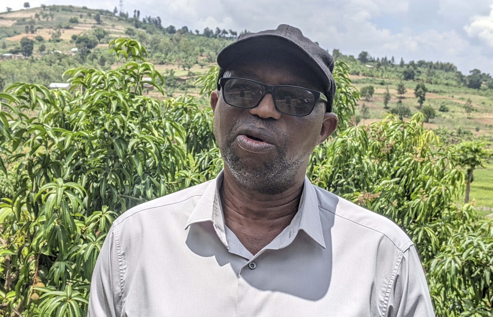 Prudence Sendarasi, the mango and avocado farmer speaks to journalists during a media tour in  Ntyazo Sector, Nyanza District. Photos by Germain Nsanzimana