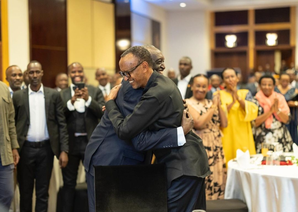 President Paul Kagame and Tito Rutaremara during the celebration of Tito Rutaremara&#039;s 80th birthday on Saturday, November 23. Photos by Village Urugwiro