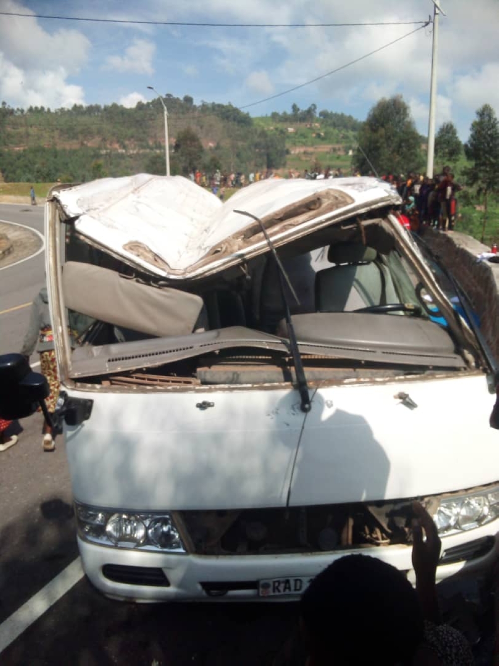 A scene of an accident where a bus heading to Musanze, overturned and killed one person and 28 others injured in Rulindo District on Sunday, November 24. Courtesy