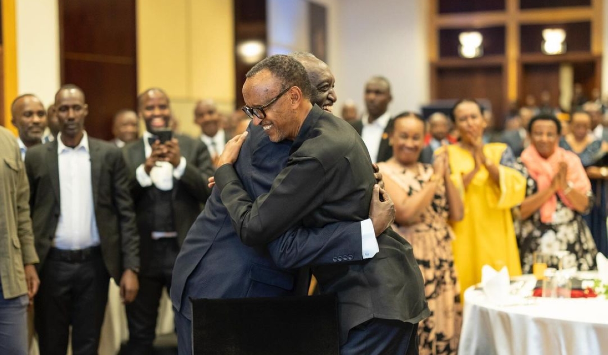 President Paul Kagame and Tito Rutaremara during the celebration of Tito Rutaremara&#039;s 80th birthday on Saturday, November 23. Photos by Village Urugwiro