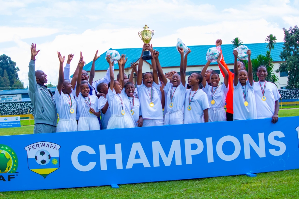 PS Baptiste lift the trophy after beating  IPM Mukarange 5-4 on penalties in the girls&#039; final of the U15 African Schools Championships 2024/25 on Sunday-courtesy