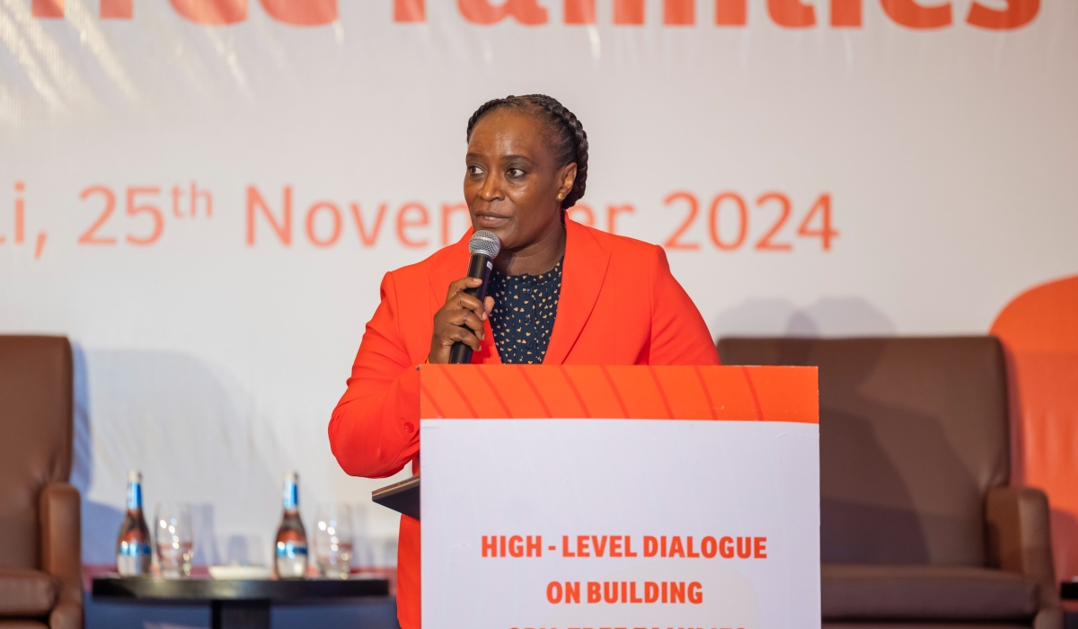 The Minister of Gender and Family Promotion, Consolee Uwimana delivers remarks at the launch of the 16 Days of Activism against GBV on Monday, November 25.