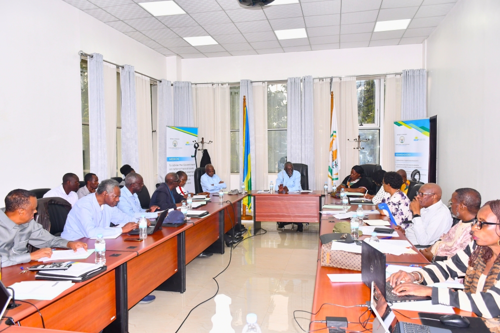 Tito Rutaremera,  the chairperson of Rwanda Elders Advisory Forum chairs a meeting of  members  of  the  Forum in Kigali. Courtesy