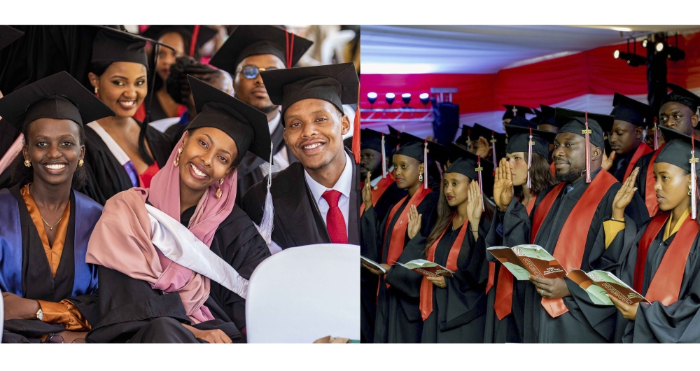 (Left) University of Rwanda garduates, (Right) University of Global Health Equity (UGHE) graduates