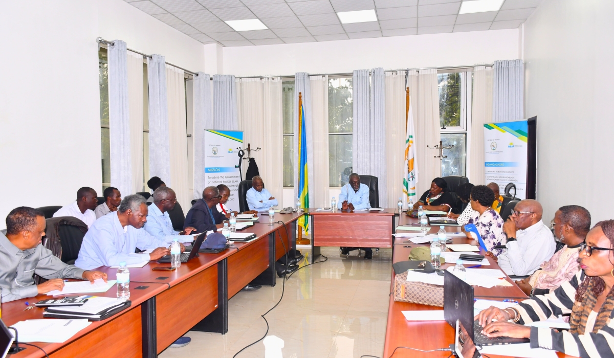 Tito Rutaremera,  the chairperson of Rwanda Elders Advisory Forum chairs a meeting of  members  of  the  Forum in Kigali. Courtesy