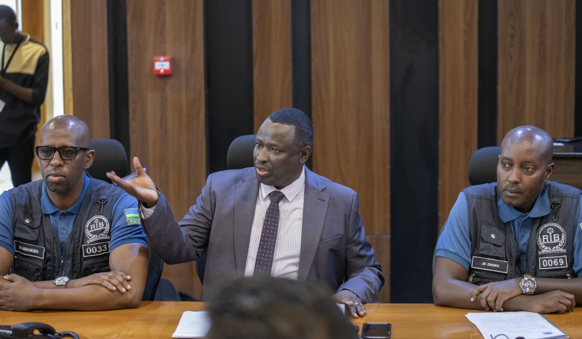 John Bosco Siboyintore, a prosecutor at the National Public Prosecution Authority (NPPA) addresses journalists during the handover of terror suspect Salman Khan on November 27. Emmanuel Dushimimana