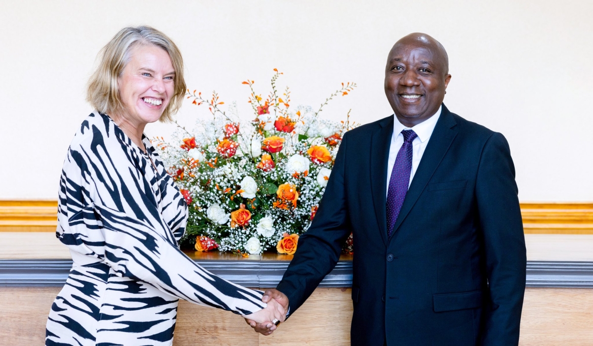 Prime Minister Edouard Ngirente and British High Commissioner  Alison Thorpe at his office in Kimihurura on November 28. 