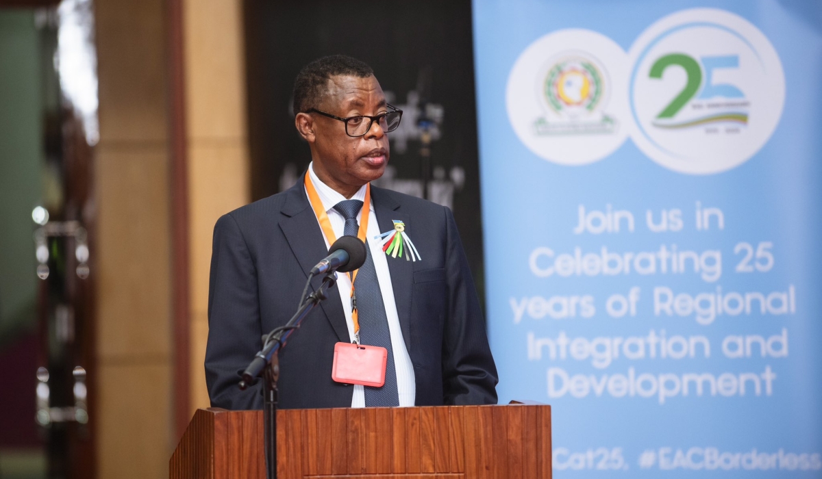 James Kabarebe, Rwanda’s Minister of State for Foreign Affairs in Charge of Regional Cooperation, speaks at a high-level side event to celebrate EAC&#039;s 25th Anniversary, on November 29, in Arusha, Tanzania (courtesy photo)