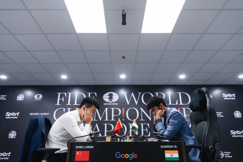 Reigning champion Ding Liren and challenger Gukesh D aim to break the deadlock after back-to-back draws as they locked horns in Game 6 on Sunday, December 1. Courtesy of FIDE