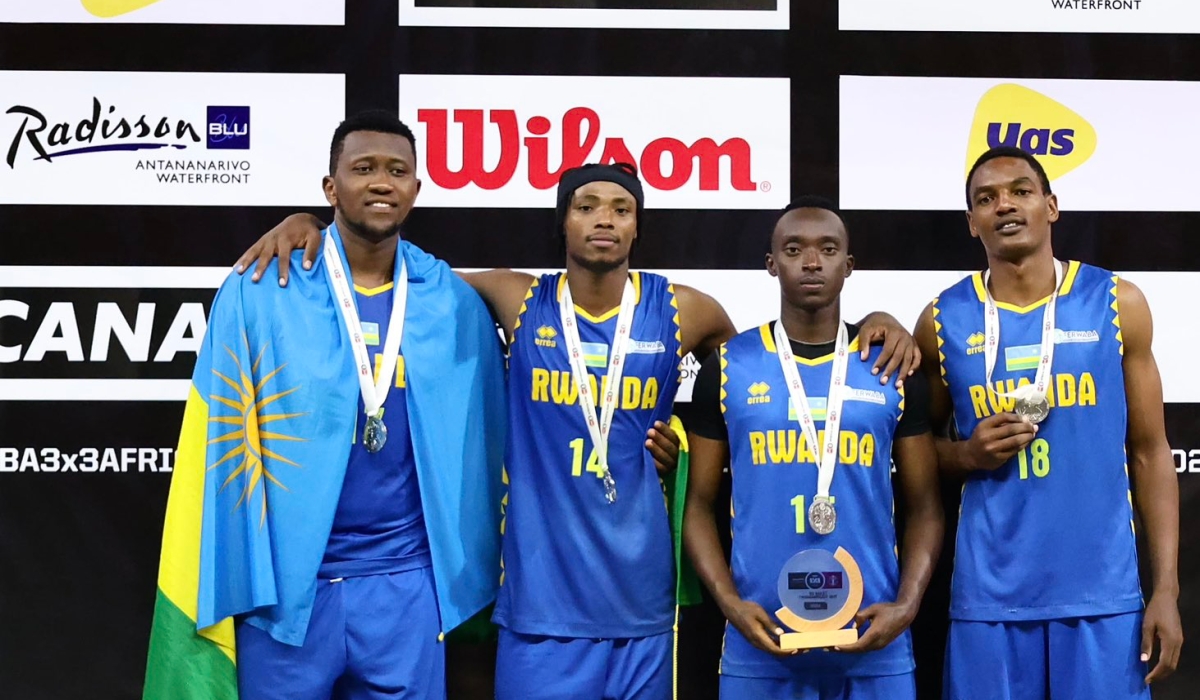 Players of men’s national 3x3 basketball team pose for a photo after winning a silver medal at the FIBA 3x3 Africa Cup 2024 in Antananarivo, on Sunday, December 1. Courtesy