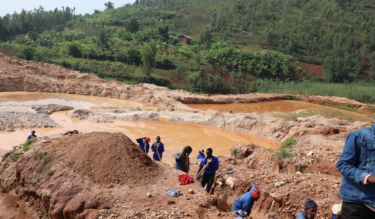 Miners on duty in Kabacuzi in Muhanga District. According to Rwanda Mines, Petroleum and Gas Board (RMB) , mining companies that pollute rivers could lose their licences. File