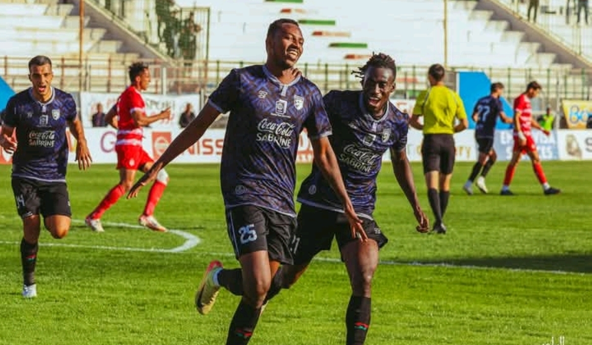 Midfielder Bonheur Mugisha ( #25)  wheela away in celebration after helping Stade Tunisien beat Club Africain 1-0 on Sunday, December 1-courtesy