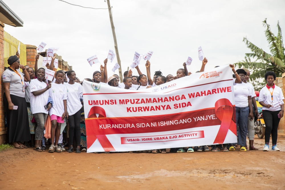 Residents during the campaign as African Evangelistic Enterprise (AEE) Rwanda marked World AIDS Day on December 1  in Ndera Sector, Gasabo District. Photos by Emmanuel Dushimimana