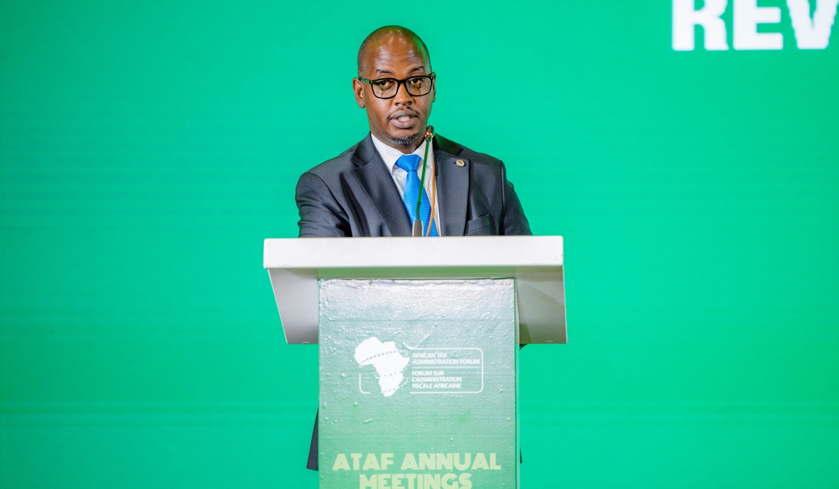 Commissioner General of Rwanda Revenue Authority (RRA) Ronald Niwenshuti delivers his remarks at the ATAF Annual Meetings Technical Conference in Kigali on December 3.