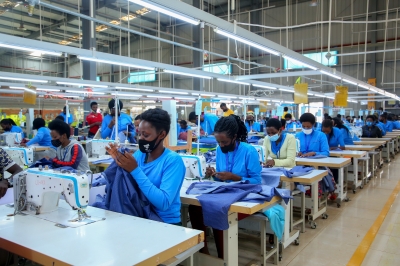 Workers on duty at Pink Mango garment factory in Kigali Special Economic Zone. Photo by Craish Bahizi