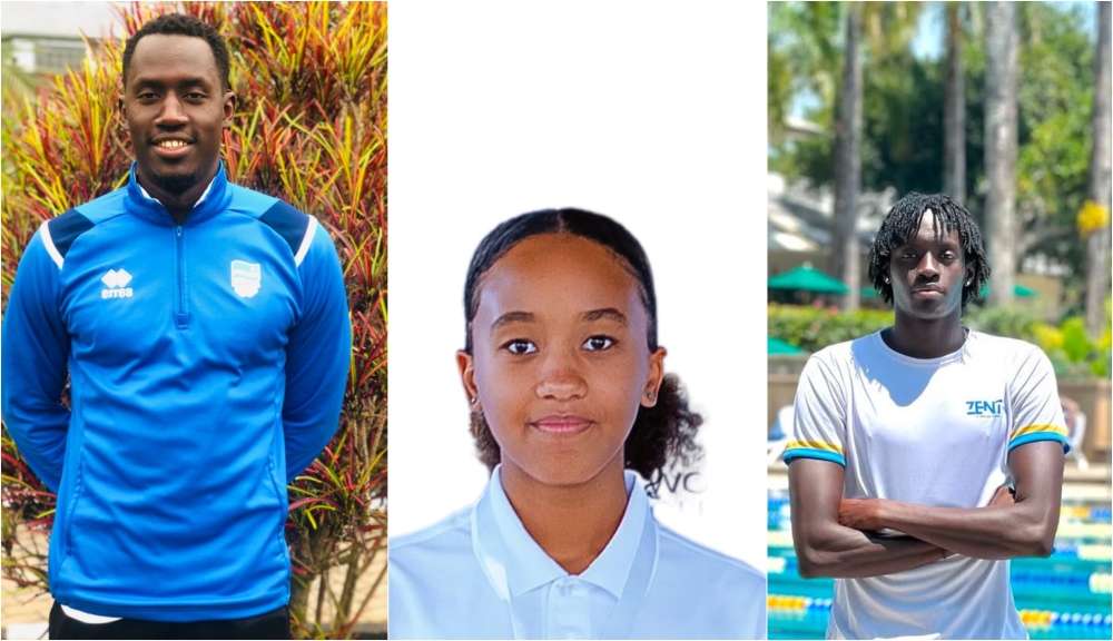 L-R: Isihaka Irankunda, Aragsan Mugabo and Cederic Niyibizi will represent Rwanda the World Aquatics championships in Budapest, Hungary, from December 9-15-courtesy