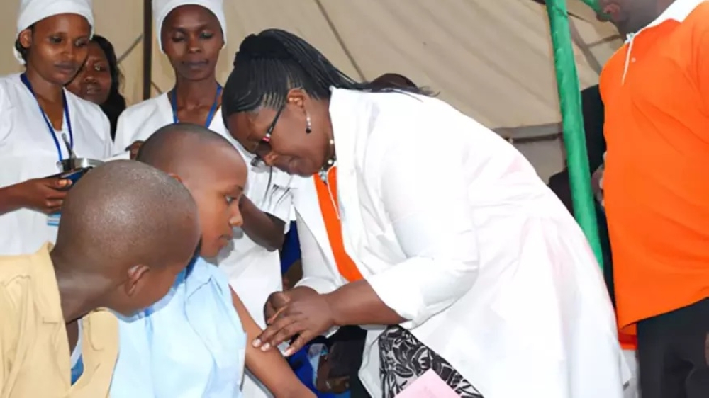 Health workers conduct a cervical cancer vaccination exercise in Nyanza District in 2021.  File