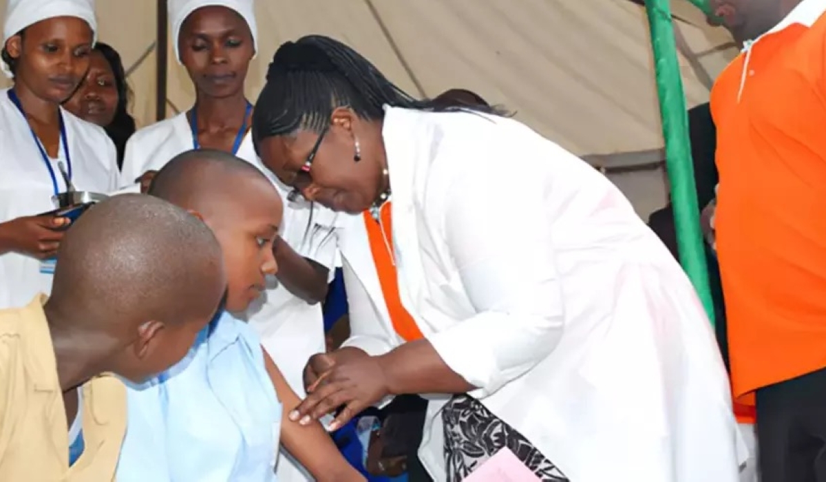 Health workers conduct a cervical cancer vaccination exercise in Nyanza District in 2021.  File