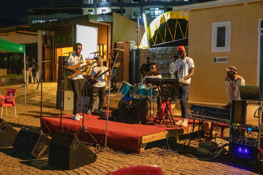 A music band performing at Kisimenti in Kigali. Photo by Craish Bahizi