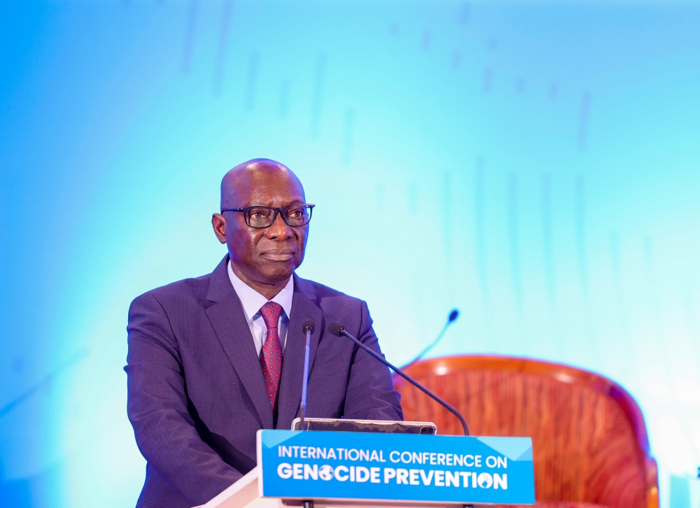 Adama Dieng, the African Union Special Envoy on the Prevention of Genocide and Other Mass Atrocities, delivers his remarks at the conference in Kigali on Monday, December 9. Courtesy