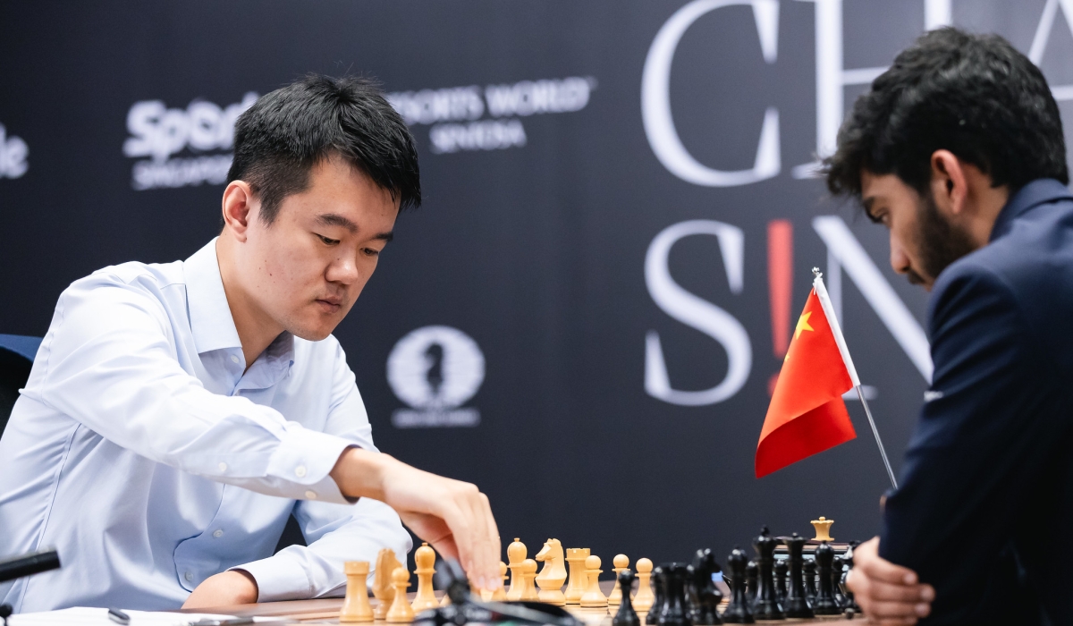 World Champion Ding Liren during Game 12 of the 2024 FIDE World Championship match at Singapore&#039;s Equarius Hotel in Resorts World Sentosa, on Monday, December 9. Courtesy of FIDE