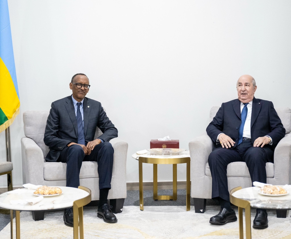 President Paul Kagame met with President Abdelmadjid Tebboune of Algeria, in Nouakchott, Mauritania, on Monday, December 9. Courtesy of Urugwiro Village.