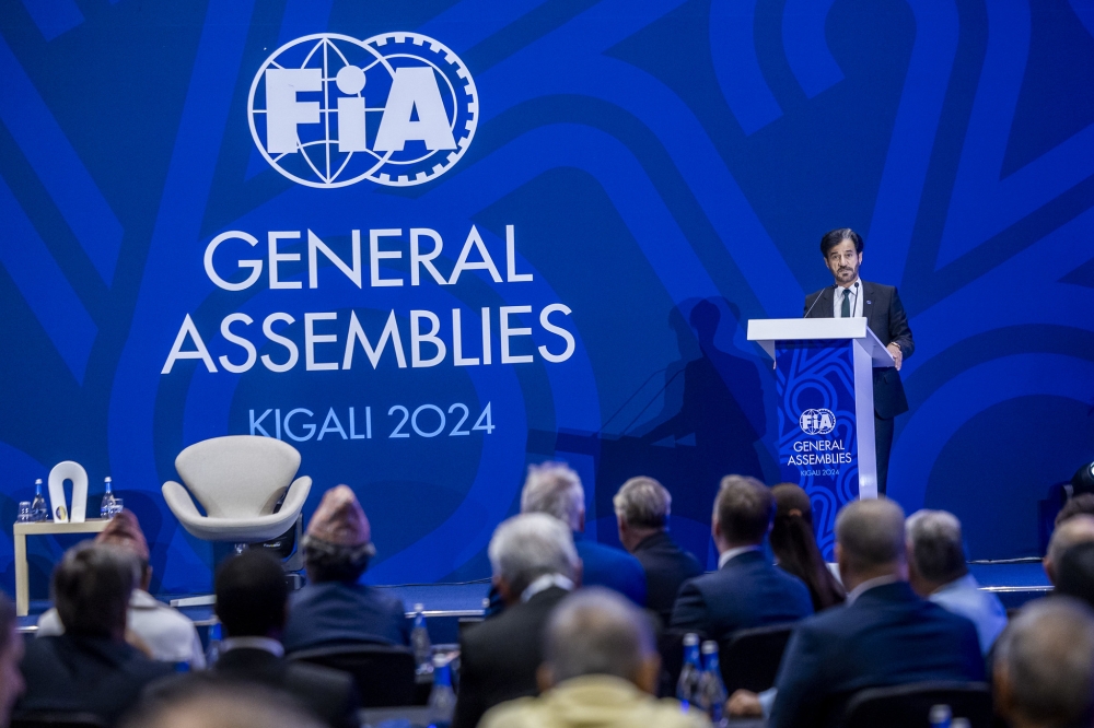 FIA president Mohammed Ben Sulayem delivers remarks during the General Assembly on Wednesday, December 11. Olivier Mugwiza