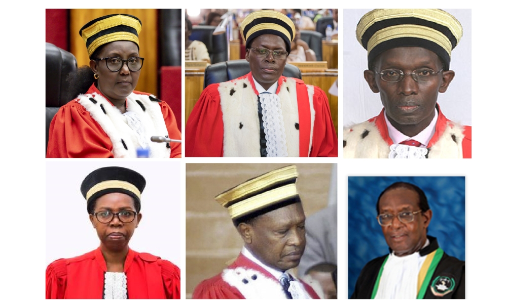 CLOCKWISE: Chief Justices Domitilla Mukantaganzwa, Faustin Ntezilyayo, Sam Rugege, the late Jean Mutsinzi, the late Simeon Rwagasore and Aloysie Cyanzayire. 