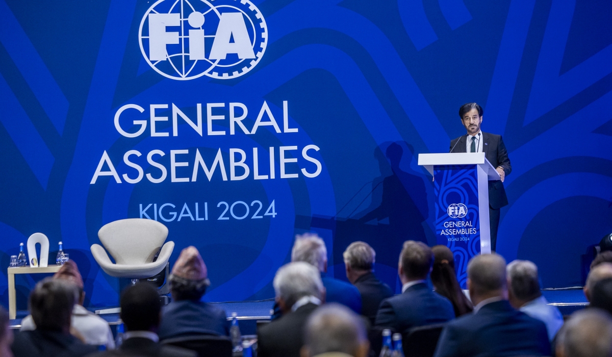 FIA president Mohammed Ben Sulayem delivers remarks during the General Assembly on Wednesday, December 11. Olivier Mugwiza