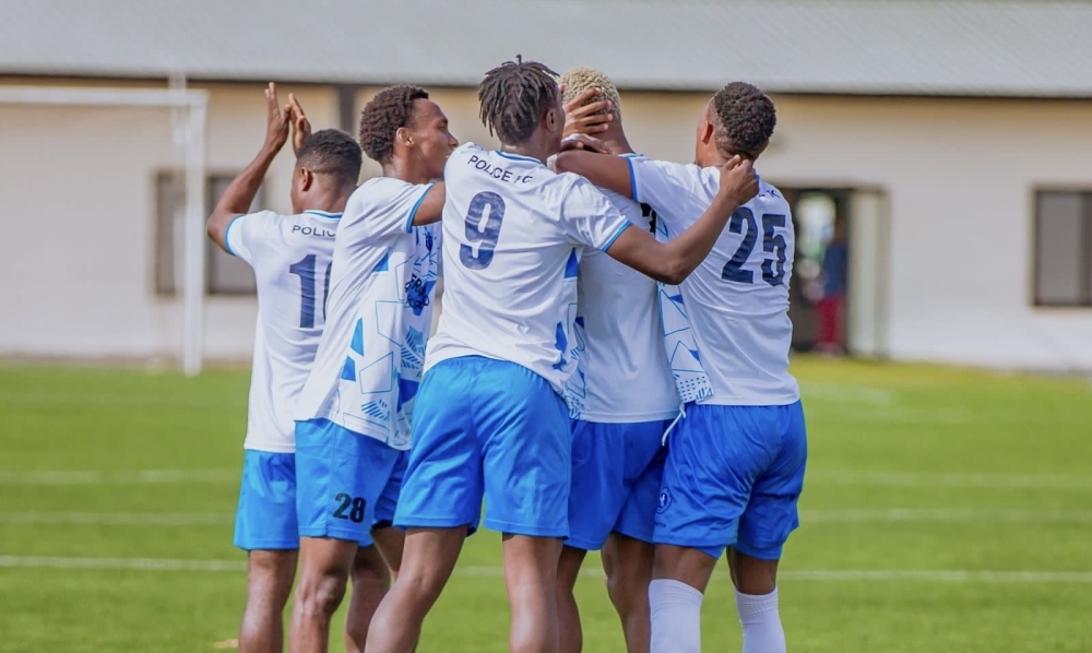 Police FC players celebrate after going 2-0 up in the 22nd minute of the game.