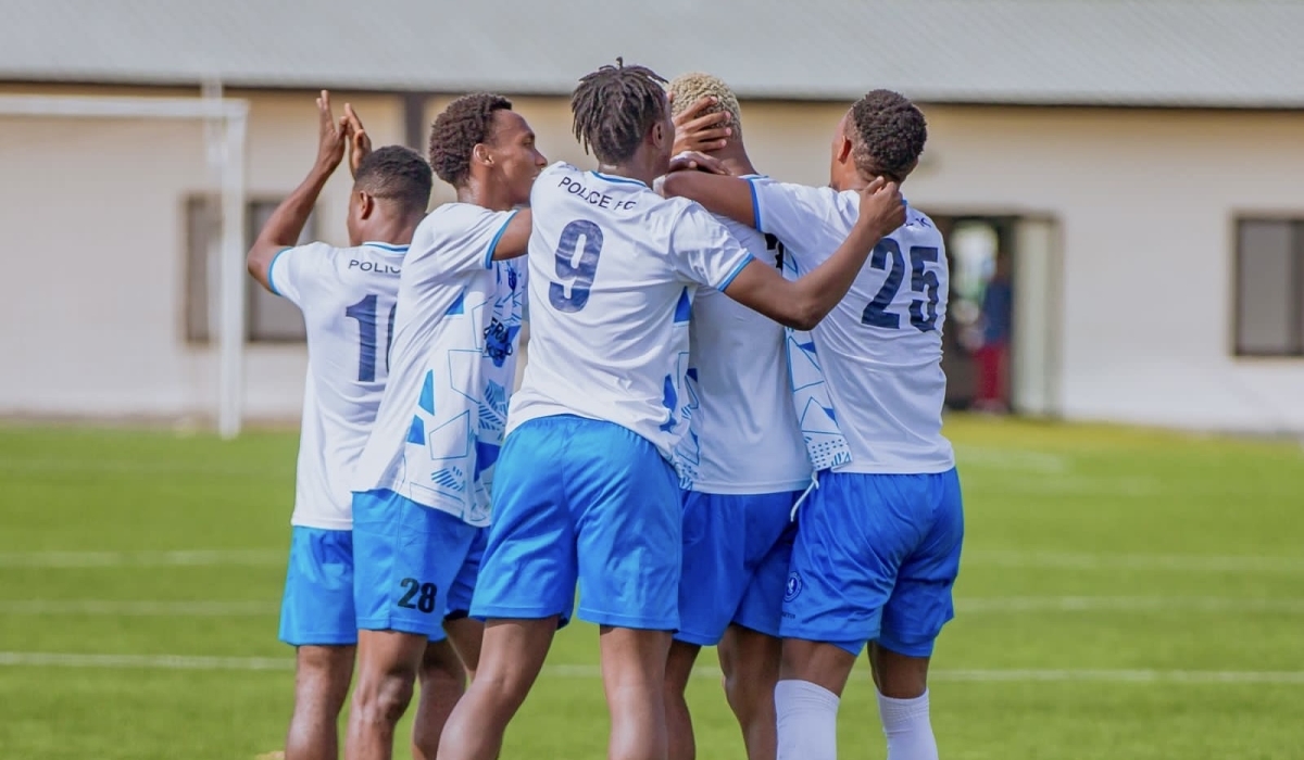 Police FC players celebrate after going 2-0 up in the 22nd minute of the game.