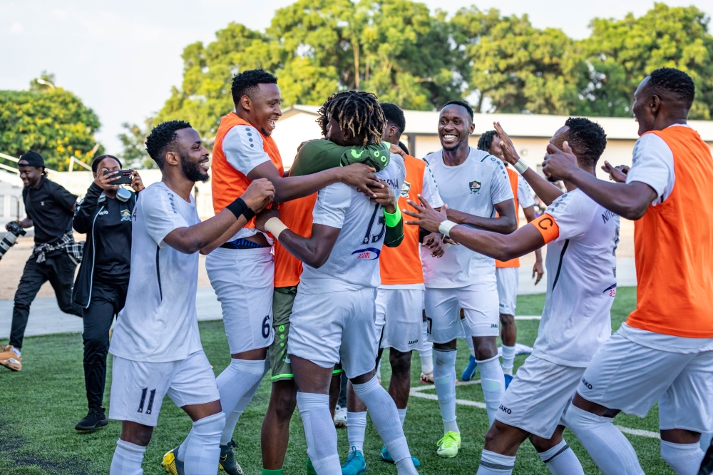 APR FC players celebrate  a 4-2 comeback win against Mukura on Saturday, December 14, at Kigali Pele Stadium. Photoby Craish Bahizi