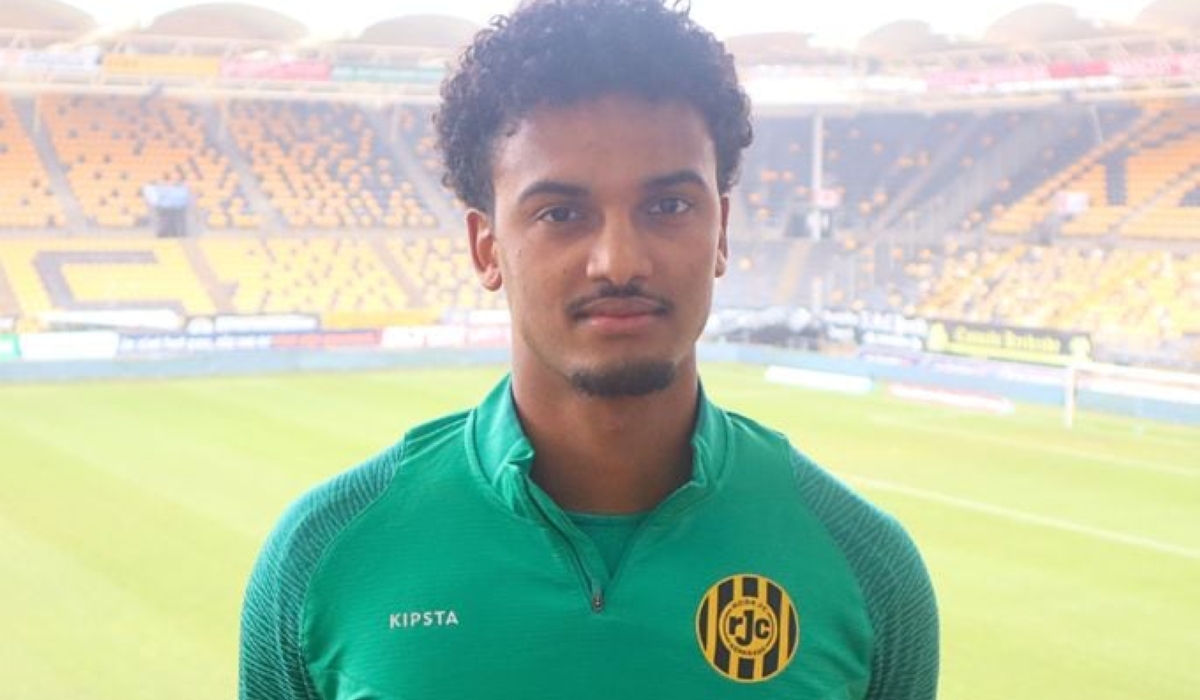 Rwandan goalkeeper Maxime Wenssens in Roda JC Kerkrade jersey at Parkstad Limburg Stadium after Monday&#039;s training. Courtesy