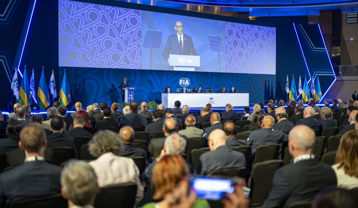 President Paul Kagame delivers his remarks during FIA General Assembly in Kigali  on Friday December 13. Kagame publicly announced that Rwanda was bidding to host Formula One racing.