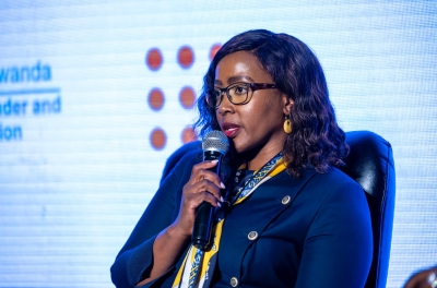 Mapula Bodibe, CEO of MTN Rwanda, speaks during the launch of a campaign titled &#039;My Digital Space Should Be Safe.&#039; in Kigali on December 16. Courtesy