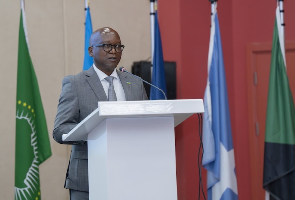 Marizamunda addresses Eastern Africa Standby Forcechiefs of defence staff and experts during the meeting in Kigali, on Thursday, December 19. Courtesy